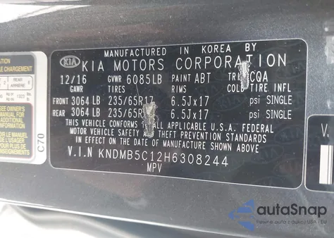 2017 Kia Sedona Lx z USA, uszkodzony, nr VIN KNDMB5C12H6308244